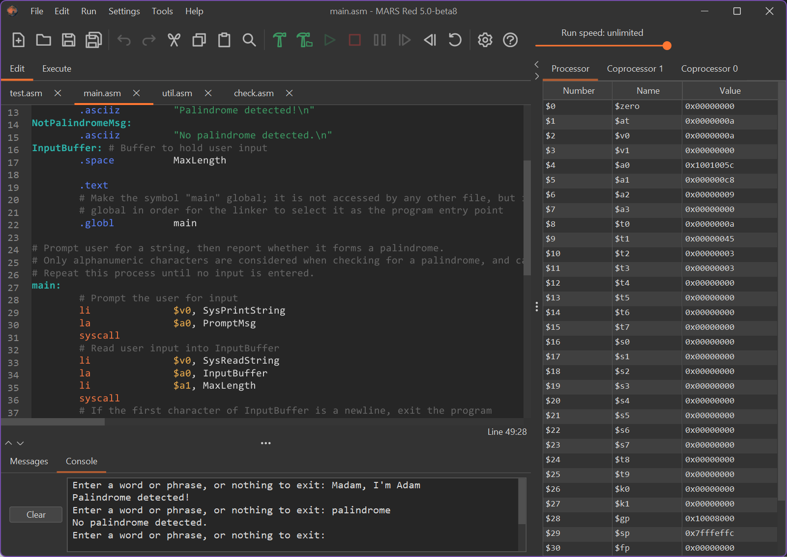 Screenshot of the MARS Red IDE